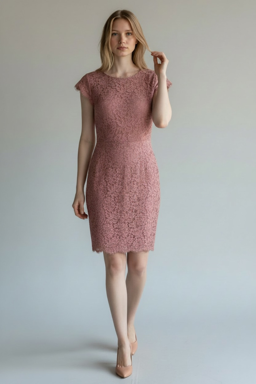 MEROKEETY Women's Cap Sleeve Floral Lace Bodycon Cocktail Midi Dress Dusty Rose